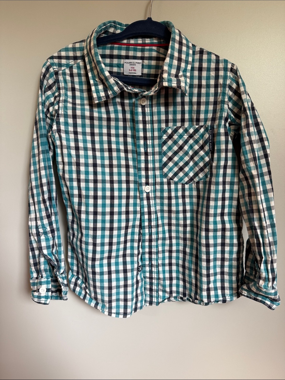 Polarn O. Pyret Teal, Black & White Plaid Button-Down Shirt - Kids